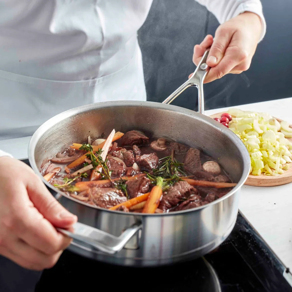 Demeyere Silver 7 Hapjespan / Sauteerpan dubbelwandig deksel