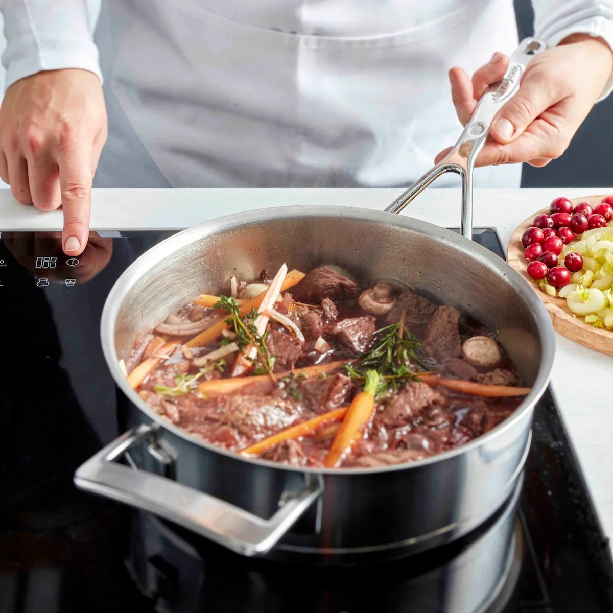 Demeyere Silver 7 Hapjespan / Sauteerpan dubbelwandig deksel