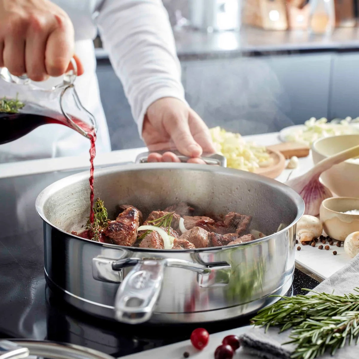 Demeyere Silver 7 Hapjespan / Sauteerpan dubbelwandig deksel